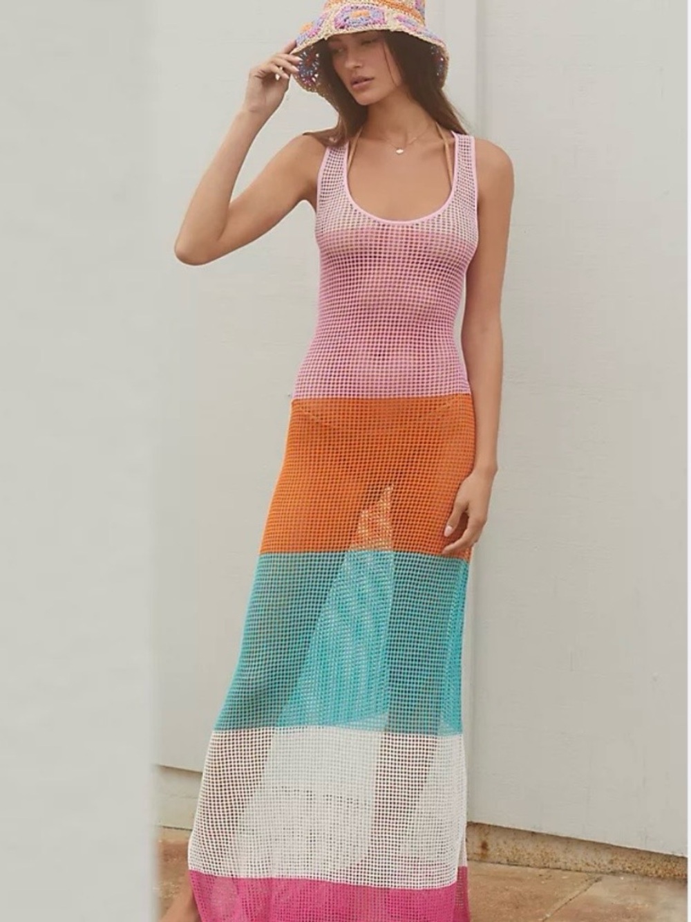 PQ Swim Marlo Cover Up Swim Maxi Crochet Mesh Dress XS/S Colorful Maximalist